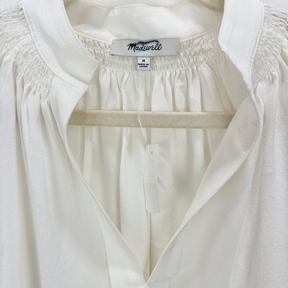 Madewell Shirred Long Sleeve Top Blouse Silk Lightweight Winter White Medium NWT - Picture 8 of 16